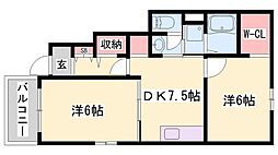 カルム川面 2DKの間取図画像
