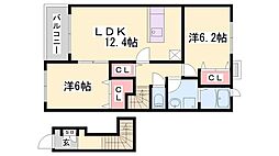 メゾンドウールA棟 2LDKの間取図画像