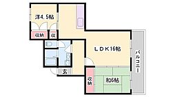 藤和しらさぎハイタウンA棟 3DKの間取図画像