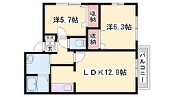 パラッツオ香寺 2LDKの間取図画像