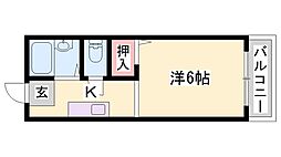 リヴェール田寺A棟 ワンルームの間取図画像