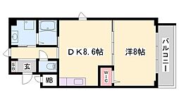 アモーレ二階町 1DKの間取図画像
