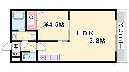 アーバンフラッツ加西 1LDKの間取図画像