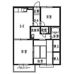 ガーデンハイツ緑ケ丘D棟 3DKの間取図画像