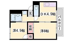 第二野里ハイツ 2DKの間取図画像