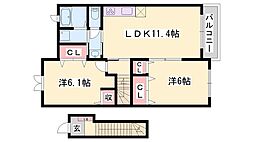 オワゾーブルーB棟 2LDKの間取図画像