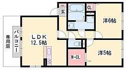 パインハイツA 2LDKの間取図画像