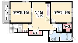 メゾン城ノ下A 2DKの間取図画像