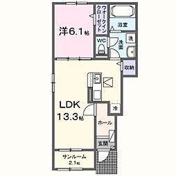 メゾングレーヌ東觜崎駅前B 1LDKの間取図画像