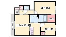 シャーメゾンたつのB 2LDKの間取図画像