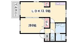 ルシェール的形B棟 1LDKの間取図画像