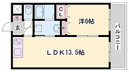 メゾン・ド・姫路野里 1LDKの間取図画像