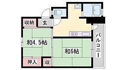 ビレッジハウス小坂2号棟 2Kの間取図画像