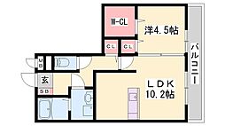 セジュール東阿保B棟 1LDKの間取図画像