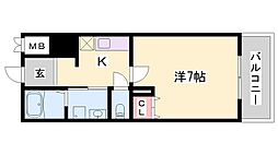 インタービレッジ船丘 1Kの間取図画像