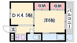 ビレッジハウス今在家2号棟 1DKの間取図画像