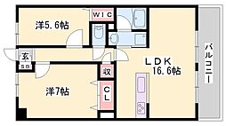 フランディル・ルミエ思案橋 2LDKの間取図画像