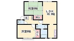 JAハイツ中西 2LDKの間取図画像