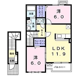 ラルジュフォンテーヌ3棟 2LDKの間取図画像