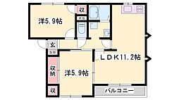 ザックス英賀保C棟 2LDKの間取図画像