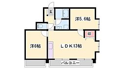 ライフコート市川 2LDKの間取図画像