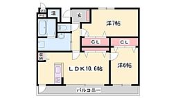 ビューティフルライフ 2LDKの間取図画像