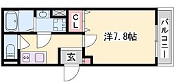 プランドール飾磨 1Kの間取図画像