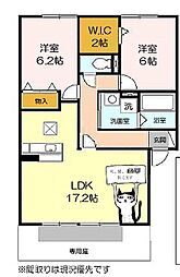 アイフィールコートA棟 2LDKの間取図画像