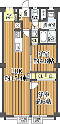 京橋第二コーポ 2LDKの間取図画像