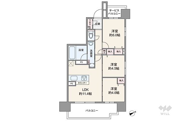 間取り プレサンスロジェ浄心パークサイド 3階/-