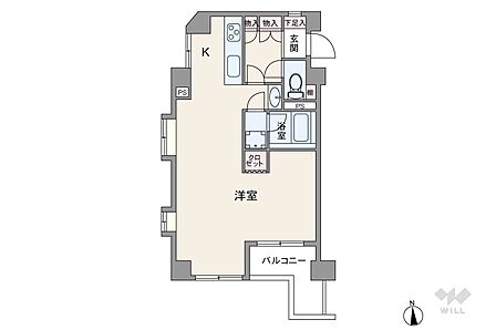 間取りは専有面積48.11平米の1R。バルコニー面積は5.37平米です。