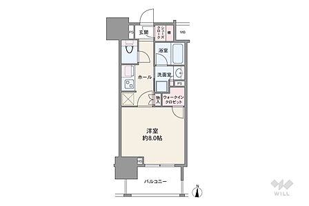 間取りは専有面積30.45平米の1K。シューズインクローク・ウォークインクロゼット付きの収納充実プラン。水回りは全てセパレートタイプです。バルコニー面積は5.47平米です。