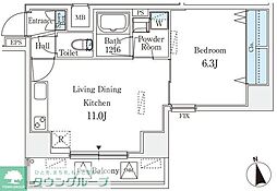 クラリティア浅草 8階1LDKの間取り