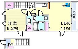 ケイズウエスト神戸 2階1LDKの間取り