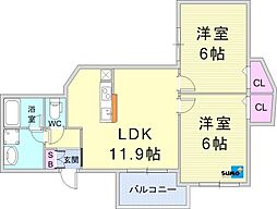 S Apt.玉津町 1階2LDKの間取り