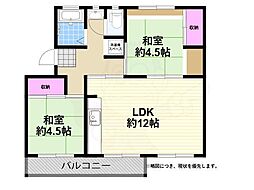浅香山住宅24号棟 5階2LDKの間取り