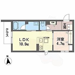 HARUなかもず 1階1LDKの間取り