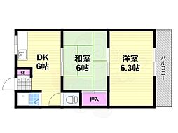 マンション源 2階2Kの間取り