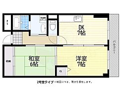 グレース長居公園 2DKの間取図画像