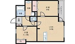 ショワジールタワー長居公園 2LDKの間取図画像
