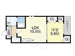 堺市北区百舌鳥梅町1丁アパート 1LDKの間取図画像
