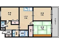 ブルーム北花田 3DKの間取図画像