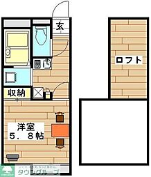 レオパレスボヌール 2階1Kの間取り