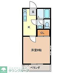 かおるハイツ2 1Kの間取図画像
