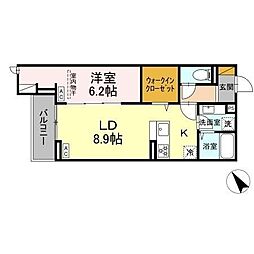 Ｃｒａｄｌｅ 1階1LDKの間取り