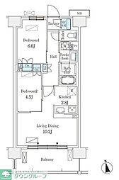 スカイグランデ津田沼 2LDKの間取図画像