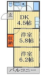 エバーウェル新宿 2DKの間取図画像
