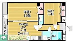 ベルオーブ大久保 2LDKの間取図画像