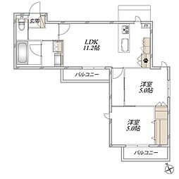 ネプトゥーヌス 2LDKの間取図画像