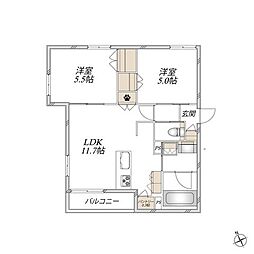 ネプトゥーヌス 2LDKの間取図画像